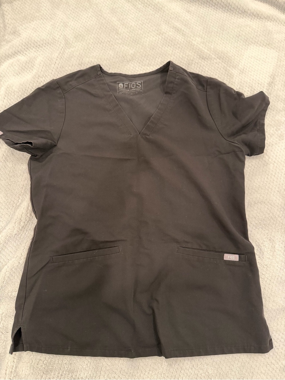 Figs Black V-Neck Medical Scrub Top